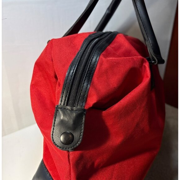 Walt Disney World Duffle Bag Mickey Mouse 1971 Red Black Carry On Leather Base H - Picture 4 of 14